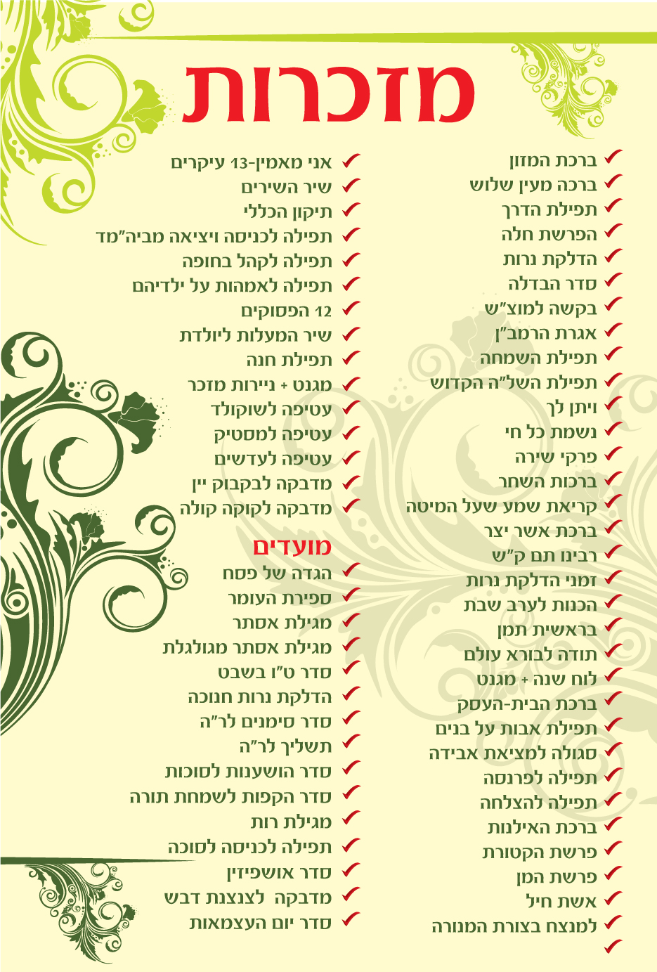 זמירונים - מזכרות